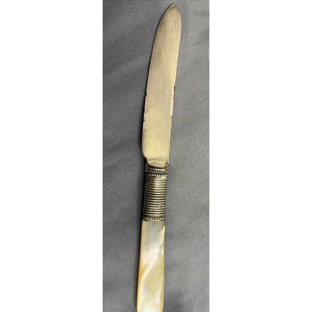 Antique Fruit Knife Mother of Pearl/Beaded  Handle Rogers  Bros Silverplate